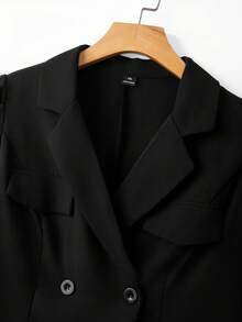 GlowEve CURVE Plus Size Women's Fashion Commuter Puff Sleeve Blazer + Plus Size Women's Fashion Commuter Pleated Skirt 2 Piece Set Two Piece Outfit Women - Black - View 9