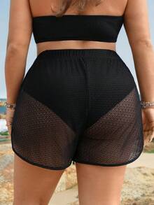 Swim Lushoire Quần bơi nữ thời trang nghỉ dưỡng thanh lịch, chất liệu vải lưới kẻ caro đen và hình bầu dục, kiểu dáng mới, dành cho mùa xuân/hè. - màu đen - Xem 3