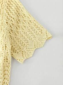 Breezaya 2026春夏新款欧美风性感修身腰部休闲度假日常户外女士浪漫海滩派对晚宴海边针织米色女式毛衣连衣裙，镂空慵懒舒适 - 鵝黃色 - 查看 3