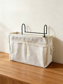 Madebyblanc 1PC New Cotton Linen Large Capacity Side Double Hooks Side Mesh Pockets Hanging Organizer Storage Bag Multi Color Available Dorm Room Bedside Home Organization Dorm Essential - Multicolor - View 10