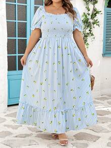 SHEIN CURVE+ Đầm cỡ US22 (dành cho người có đường cong cơ thể), thích hợp cho lễ hội âm nhạc, kỳ nghỉ biển, phong cách bohemian lãng mạn với họa tiết hoa nhí, phù hợp cho kỳ nghỉ biển, mùa tốt nghiệp, kỳ nghỉ kiểu bohemian, đầm đi biển, trang phục đi nghỉ mát. - trắng - Xem 5