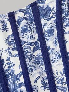 SHEIN MOD 女士蓝白碎花露肩连衣裙 - 藍白色 - 查看 6