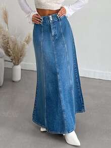 EURMUSE Women's Solid Color Casual Denim Skirt - Light Wash - View 4