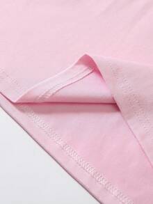 SHEIN LUNE Women's Casual Slogan Letter Pattern Summer Crew Neck T-Shirt, Pattern T-Shirt, Women's Top, Comfortable To Wear - Pink - View 3