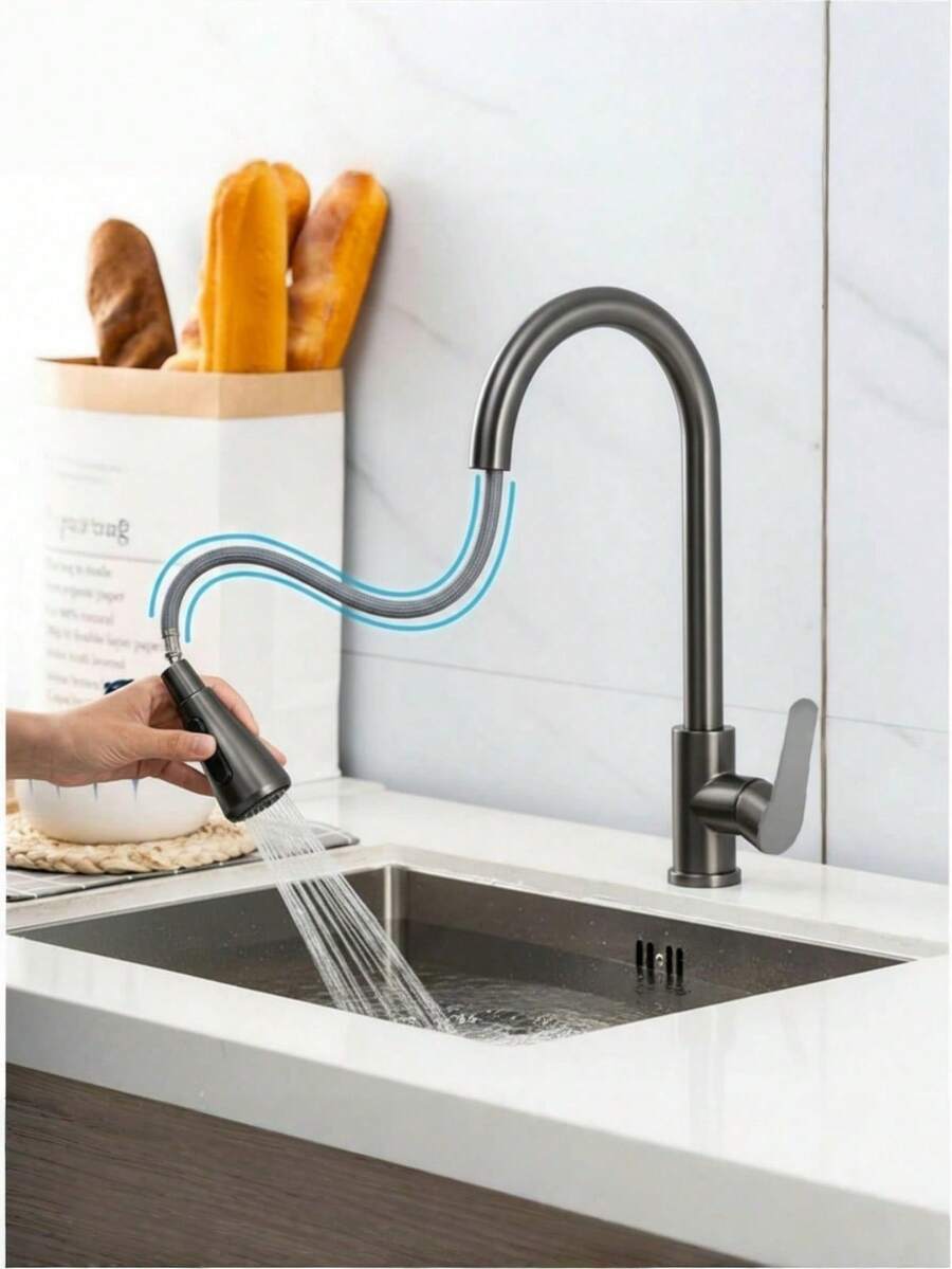 Kitchen Faucet With Pull-Out Spray Head, Kitchen Sink Mixer Faucet With 360° Rotation, Kitchen Mixer Faucet With 3 Spray Modes, Kitchen Mixer Faucet, Brushed Stainless Steel Kitchen Faucet. - Multicolor - View 1