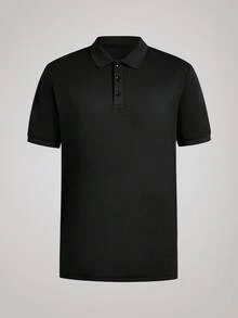 Officeau 男士修身黑色 Polo 衫 - 轻盈透气面料，适合日常休闲/办公/户外活动（适合年轻成人和商务休闲男士） - 黑色 - 查看 8