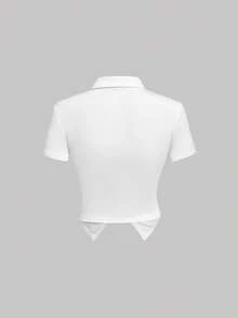 SHEIN MOD Petite 女士时尚系带装饰T恤，夏季 - 白色 - 查看 2