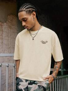 PAVTROS Men's Fashionable Personalized Saint Print T-Shirt - Beige - View 2