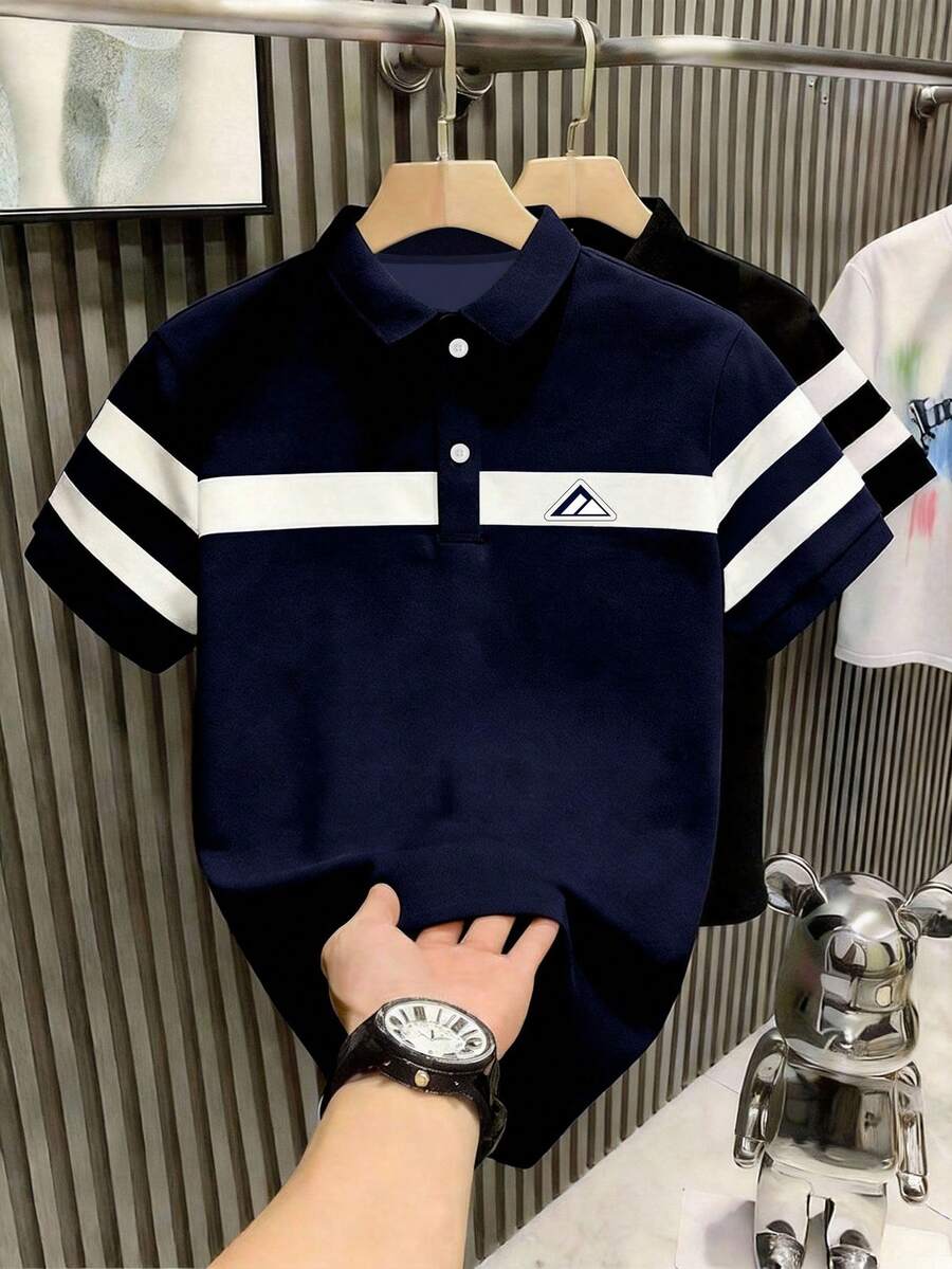 Manfinity Dauomo 男士条纹短袖休闲通勤 Polo 衫