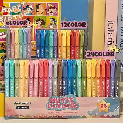 Bộ bút dạ acrylic lỏng đầu mềm màu sắc sống động 6/12/24 | Hộp màu vẽ tranh, phác thảo dành cho học sinh, quà tặng tựu trường
