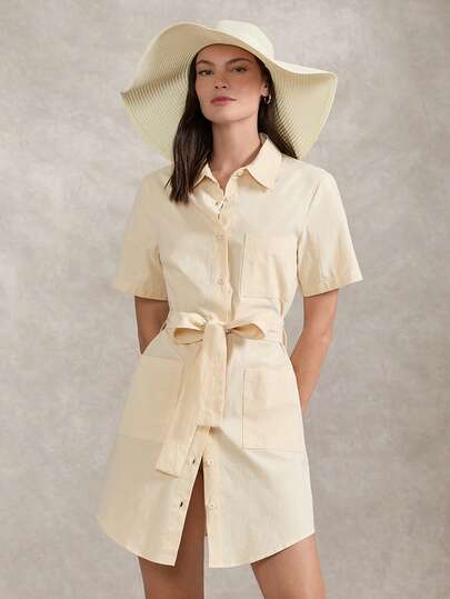 Briarwyn Nuevo vestido camisa casual de mujer de unicolor con cuello y mangas cortas