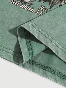 ROMWE MEN Street Life 男士哥特十字印花水洗雪花背心 - 綠色 - 查看 5