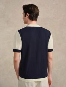 男士撞色 Polo 领短袖休闲针织衫，适合网球、高尔夫、夏季穿着，也可作为父亲节礼物 - 查看 2