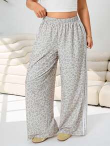 Solflare Pantalones de mujer talla grande con estampado de leopardo y bloques de color a rayas - Multicolor - Ver 6