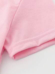 Camiseta de uso diario versátil y casual con cuello redondo y estampado de dibujos animados para niñas jóvenes - Rosa - Ver 6