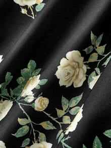 SHEIN MOD 女士优雅印花露肩长连衣裙，夏季 - 黑色 - 查看 4