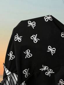 SHEIN CURVE+ 女士加大码荷叶袖蝴蝶结印花图案衬衫，娃娃衬衫 - 黑與白 - 查看 7