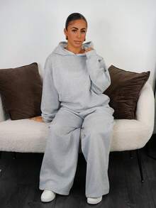 SAYEHFBABY 两件套女士休闲简约套装，女士秋冬连帽衫和运动裤套装，适合日常穿着 - 灰色 - 查看 1