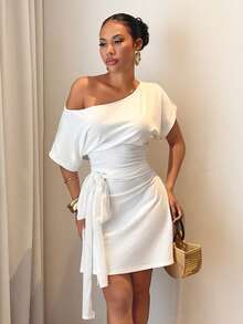 Slaydiva Đầm ngắn màu trắng trễ vai dáng suông dành cho nữ, hoàn hảo cho các lễ hội âm nhạc, Ngày Valentine, Lễ Phục Sinh, mùa cưới, các ngày lễ, đi làm hàng ngày, trang phục công sở, kỳ nghỉ, tiệc tùng, du thuyền, trang phục cơ bản cho các bữa tiệc, phong cách và những buổi hẹn hò thường ngày. - trắng - Xem 9