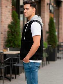 Chaleco Con Gorro Demin - Negro - Ver 3