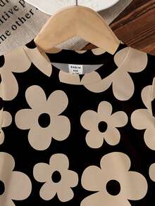 Baby Girls' Casual Sweet Floral Print Short Sleeve Round Neck T-Shirt, Suitable For Outings, Spring/Summer - Multicolor - View 5