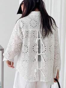 DAZY Camisa casual para niñas con diseño de lazo en la espalda, versátil y de moda para uso diario - Blanco - Ver 4