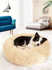 1个HUITAIYANG宠物圆形甜甜圈造型毛绒窝，纯色，不可拆卸，柔软舒适，可水洗，适合猫咪和小型/中型犬，可用于日常使用和户外携带。 - 杏色 - 查看 3