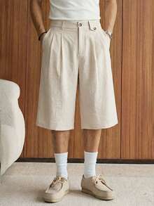 SWAVVY Men's Simple Solid Color Folding Pleated Shorts, Suitable For Commuting In Summer - Camel - View 4