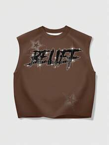 ROMWE MEN Grunge Punk Men's Letter & Portrait Graphic Round Neck Casual Tank Top (Random Rhinestone Decor), Summer - Multicolor - View 3