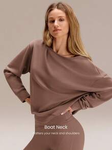 GLOWMODE SoftSerene 莫代尔舒适伴侣柔软丝滑透气及腰船领套头卫衣日常休闲装 - 摩卡棕 - 查看 4