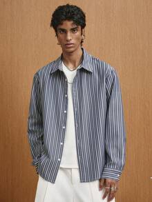 TOKVUE Men's Striped Long Sleeve Single-Breasted Casual Shirt - Blue - View 6