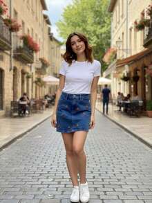 Falda de Mezclilla - Azul lavado medio - Ver 2