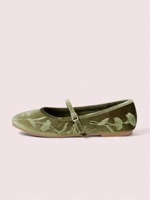 CUCCOO DOLLMOD Women's Elegant Commuter Jacquard Buckle Flats - Olive velvet - View 2