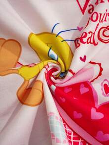 LOONEY TUNES X SHEIN Young Girl Round Neck Letter & Heart Print Casual Versatile Daily Wear T-Shirt - Baby Pink - View 5