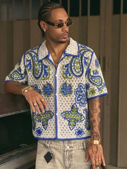 AXEPEAK 男士夏季休闲撞色滚边镂空针织毛衣