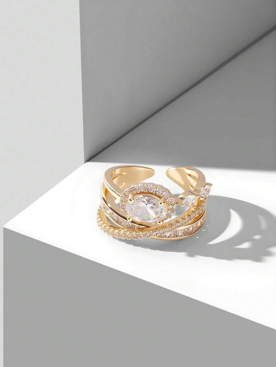 MOTF PREMIUM NHẪN THỂ HIỆN TÍNH CÁCH, MẠ VÀNG 18K, ĐÁ QUÝ TRẮNG NHIỀU LỚP, THIẾT KẾ HÌNH CHỮ THẬP. - Vàng - Xem 2