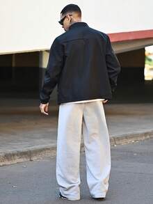 Devon Thys 男士休闲时尚百搭长袖短款夹克，Techwear Y2k 短款拉链跑道风衣夹克，秋季，垃圾摇滚 - 黑色 - 查看 5