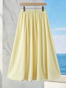 GlowEve 女士黄色A字型碎花荷叶边沙滩裙，休闲度假 - 黃色 - 查看 2