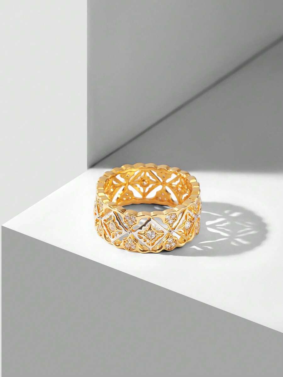 MOTF PREMIUM 法式冷金刚杵镂空时尚戒指 女士食指戒指 - 金色 - 查看 2