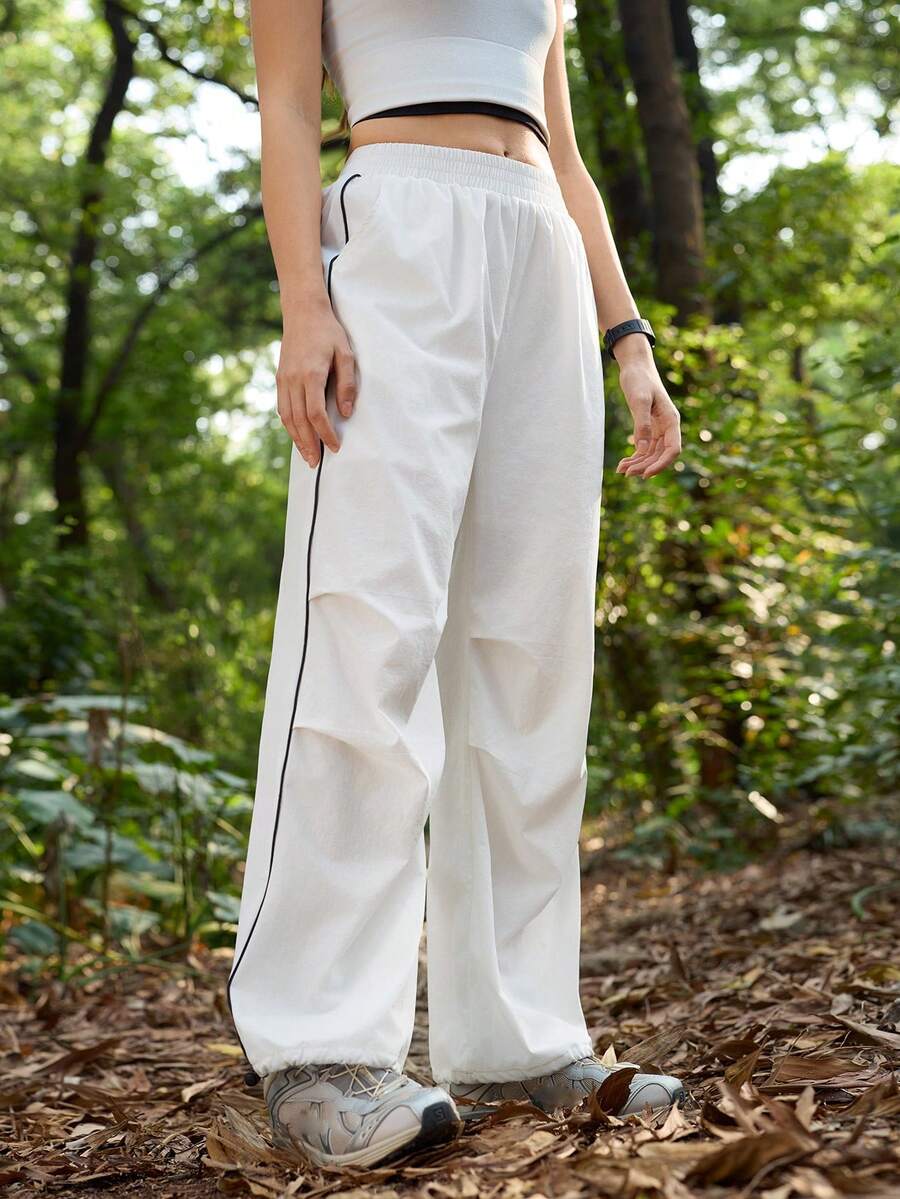 In My Nature Quần nữ dáng rộng, cạp chun, phối màu tương phản, thích hợp mặc ngoài trời. - trắng - Xem 1