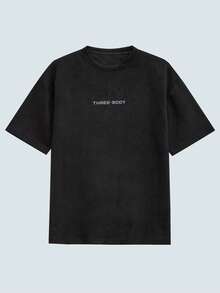 Modcrash 男士夏季字母印花复古短袖T恤，落肩休闲圆领宽松T恤，适合日常通勤、送给男朋友、外出、秋季穿着，复古美式风格，男女皆宜，宽松版型夏季服装——适合日常穿着和夏季度假穿着。 - 黑色 - 查看 2