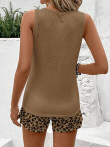 EMERY ROSE 大码女式豹纹爱心图案圆领背心和短裤休闲两件套 女式度假套装 女式两件套夏季套装 猎豹纹套装 女式短裤套装 女式夏季两件套 女式夏季套装 女装套装 女式两件套休闲套装 - 彩色 - 查看 2