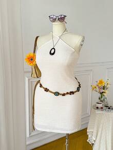 LYSMO 大码休闲度假风吊带连衣裙 - 米色 - 查看 5