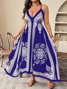 Weeklong Plus Size Colorblock Asymmetric Vacation Dress - Purple - View 6