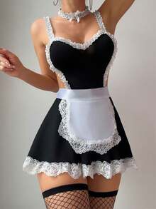 3pcs Women's Butterfly Lingerie Set (Non-Wired Bra/Garter/Neck Ring) - Black and White - View 4