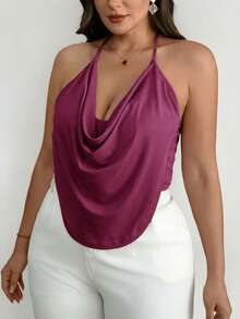 Firerie 大码休闲舒适优雅精致细肩带系带女式黑色吊带背心 - 紅色 - 查看 4