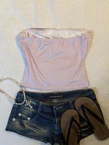 Glimmora Y2K 女士休闲复古撞色无肩带上衣，非常适合夏季穿着，带有复古印花和蕾丝细节，适合 Y2K 和 Grunge 风格，是返校季的完美之选。 - 彩色 - 查看 2