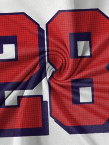 Aesthetic Post 男士休闲短袖T恤，印有数字28和字母N，学院风（红蓝条纹） - 彩色 - 查看 4