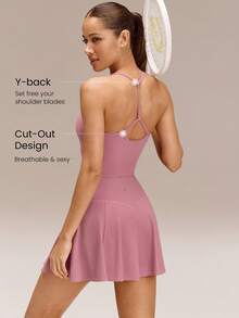 GLOWMODE FeatherFit™ T-Neck Racerback Tank Top Light Support Low Impact Yoga Pilates Studio Fall Winter - Dusty Pink - View 3