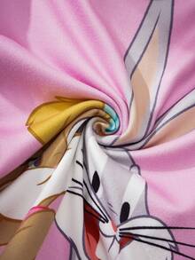 LOONEY TUNES X SHEIN Baby Girl Summer Casual Contrast Trim Rabbit Print Short Sleeve T-Shirt And Pants Pajama Set - Pink - View 6